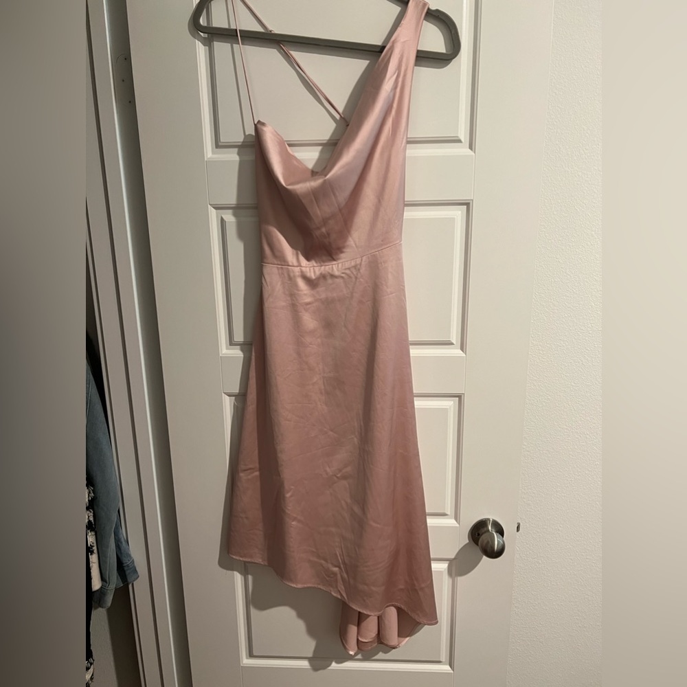 Lulus Sereno mauve pink satin cowl neck asymmetrical dress - Picture 2 of 6